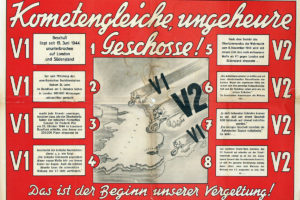 Auf dem Propaganda-Plakat wurde die „V1“ als erfolgreich vermarktet, ohne ihre Leistungszahlen jedoch mit anderen Waffensystemen zu vergleichen. So sollten die vermeintlich hohen Zahlen den Betrachter beeindrucken.  (HTM Peenemünde, Archiv)